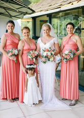 Dana | Epitome of Allure Infinity Peach Coral Chiffon Maxi Birdesmaid Dress wirth Multiway Convertible - Price #price_variant_lowest# - Peach - PromDressClub